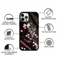 Coque iPhone 11 Design Tête de Mort Militaire avec Nœud Rose