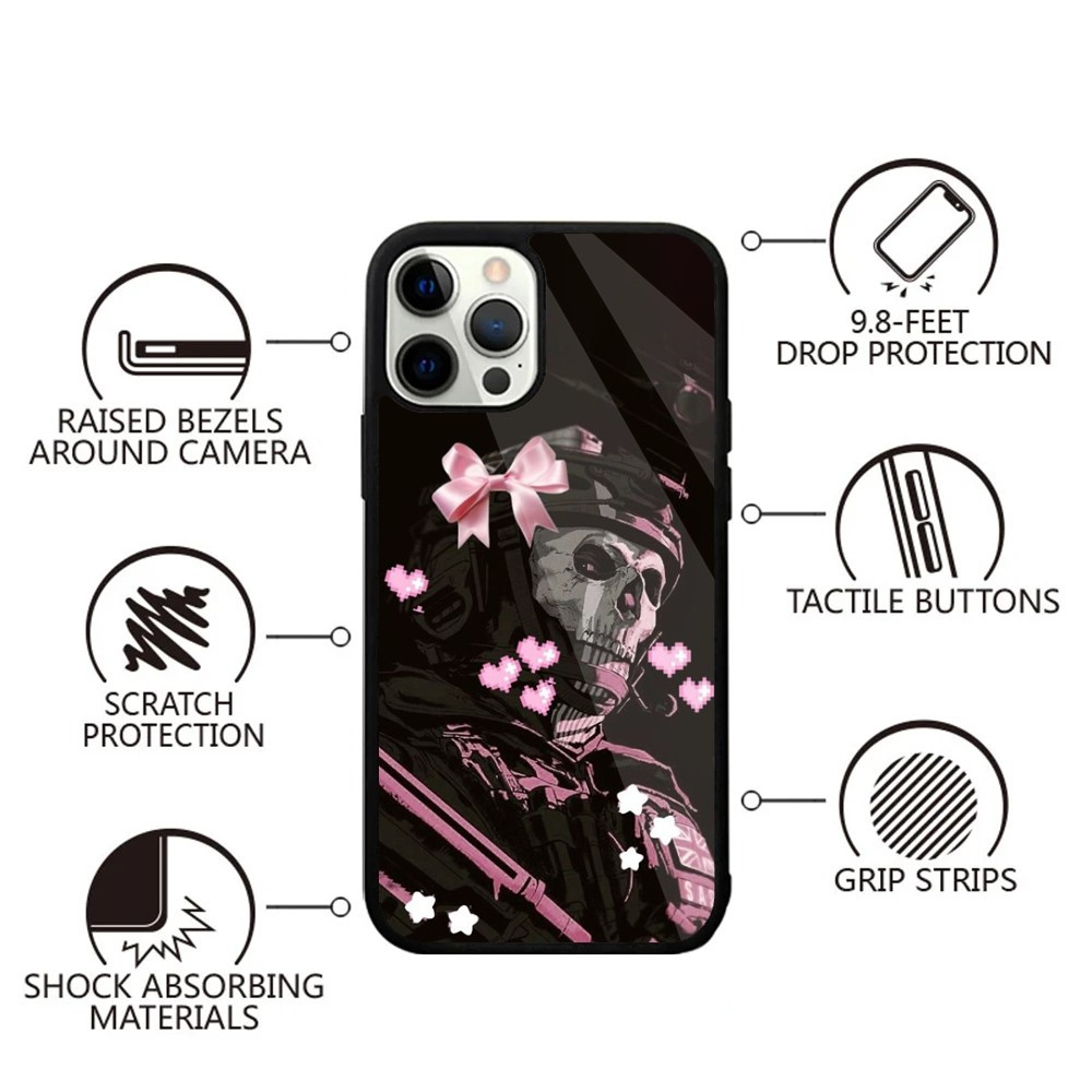 Coque iPhone 12 mini Design Tête de Mort Militaire avec Nœud Rose