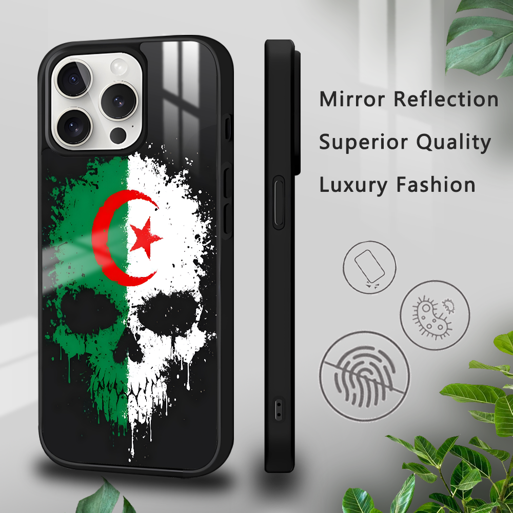 Coque iPhone 14 Pro Max Drapeau Algérie Tête de Mort Design Unique