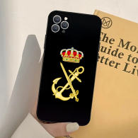 Coque iPhone 16 Noire avec Ancre et Couronne Dorée