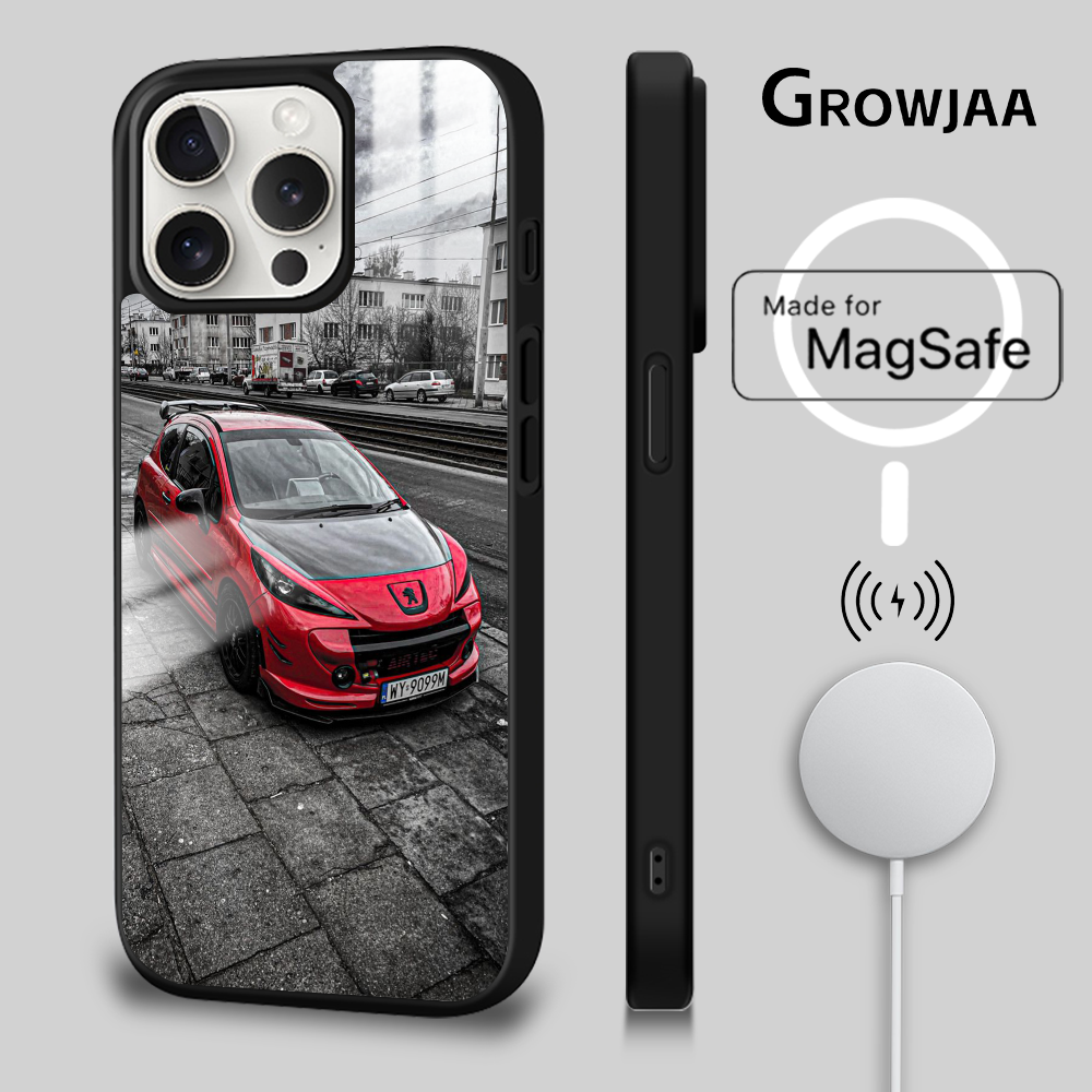 Coque iPhone 14 Pro Max MagSafe - Peugeot 207 Rouge et Noire