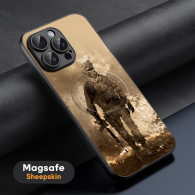 Coque iPhone 16 Plus MagSafe en cuir de mouton avec motif militaire