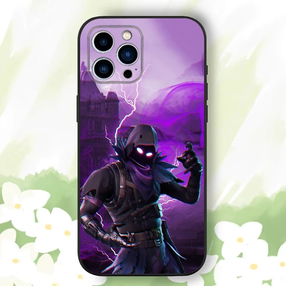 Coque iPhone 14 Fortnite Personnage Corbeau Violet Électrisant