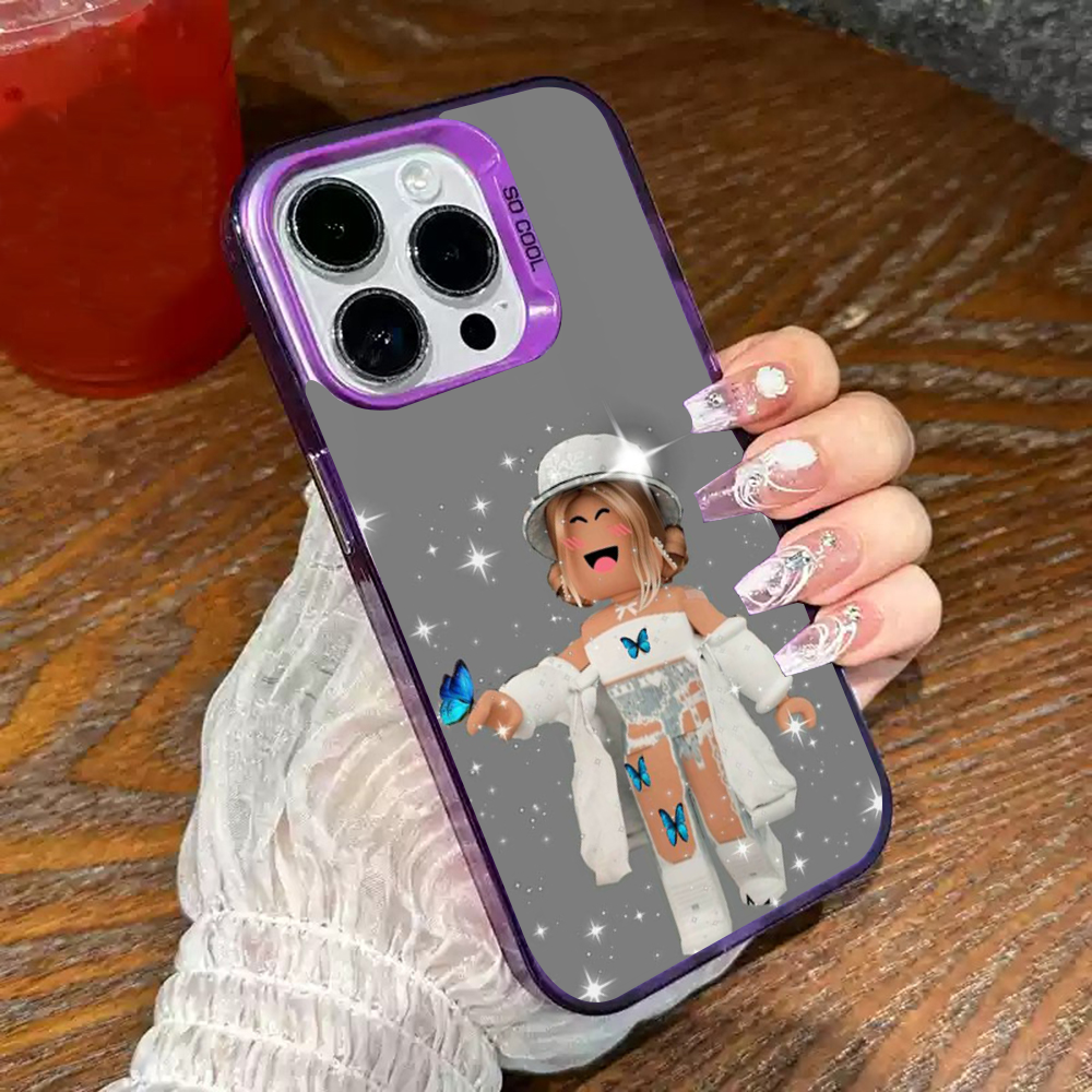 Coque iPhone Roblox Personnage Fille Papillons - Design Unique