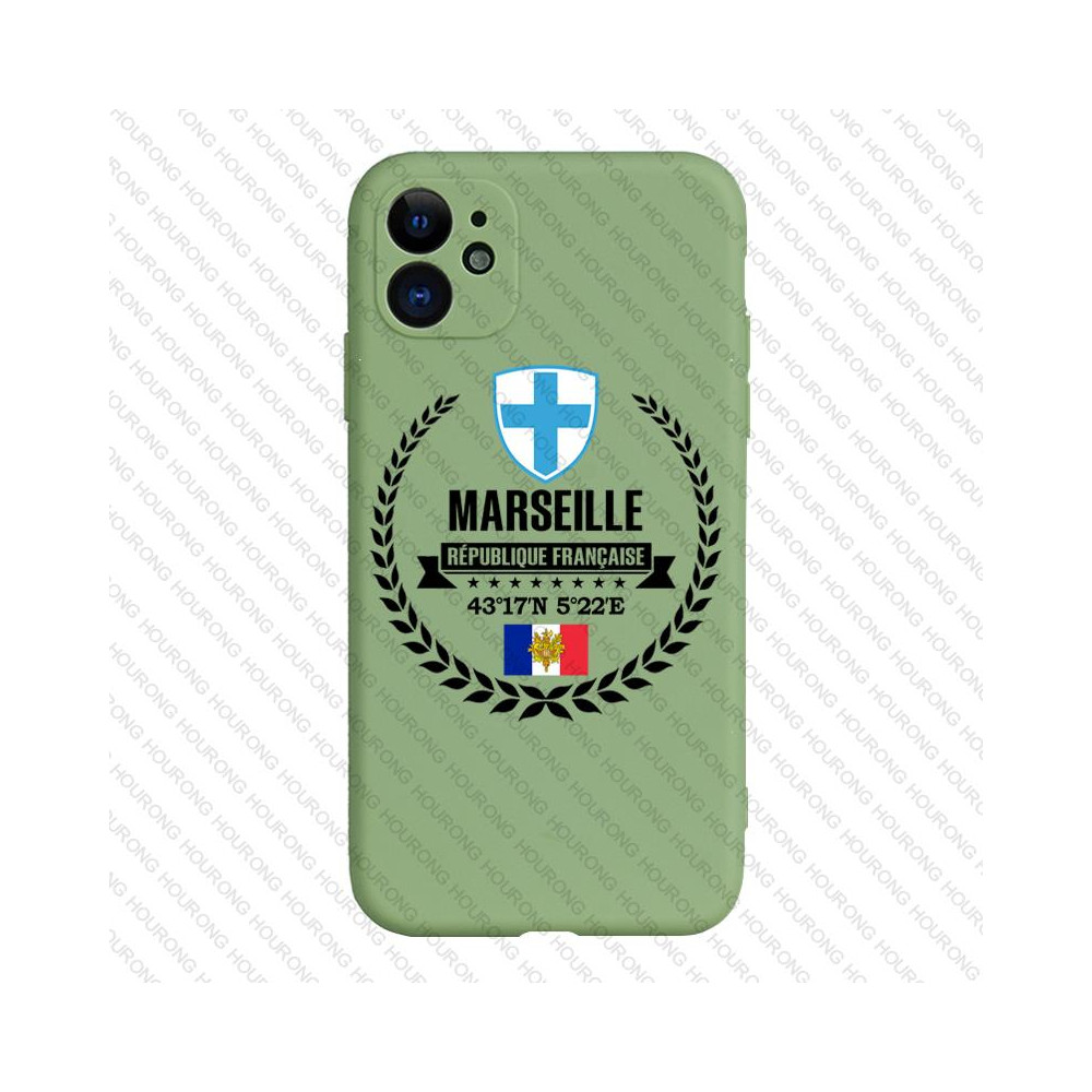 Coque iPhone Marseille Vert - Drapeau France & Coordonnées GPS