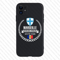 Coque iPhone 12 Marseille - Design blason et coordonnées GPS