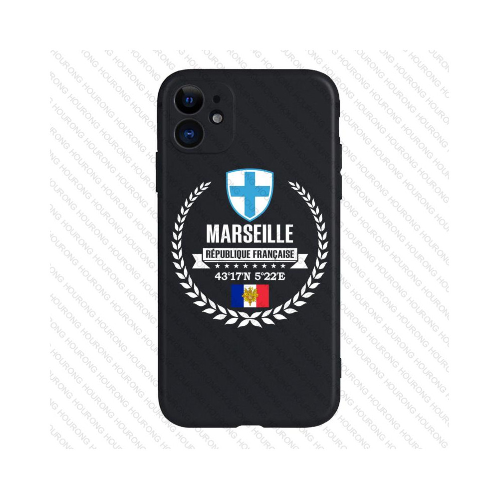 Coque iPhone 11 Pro Marseille - Design blason et coordonnées GPS