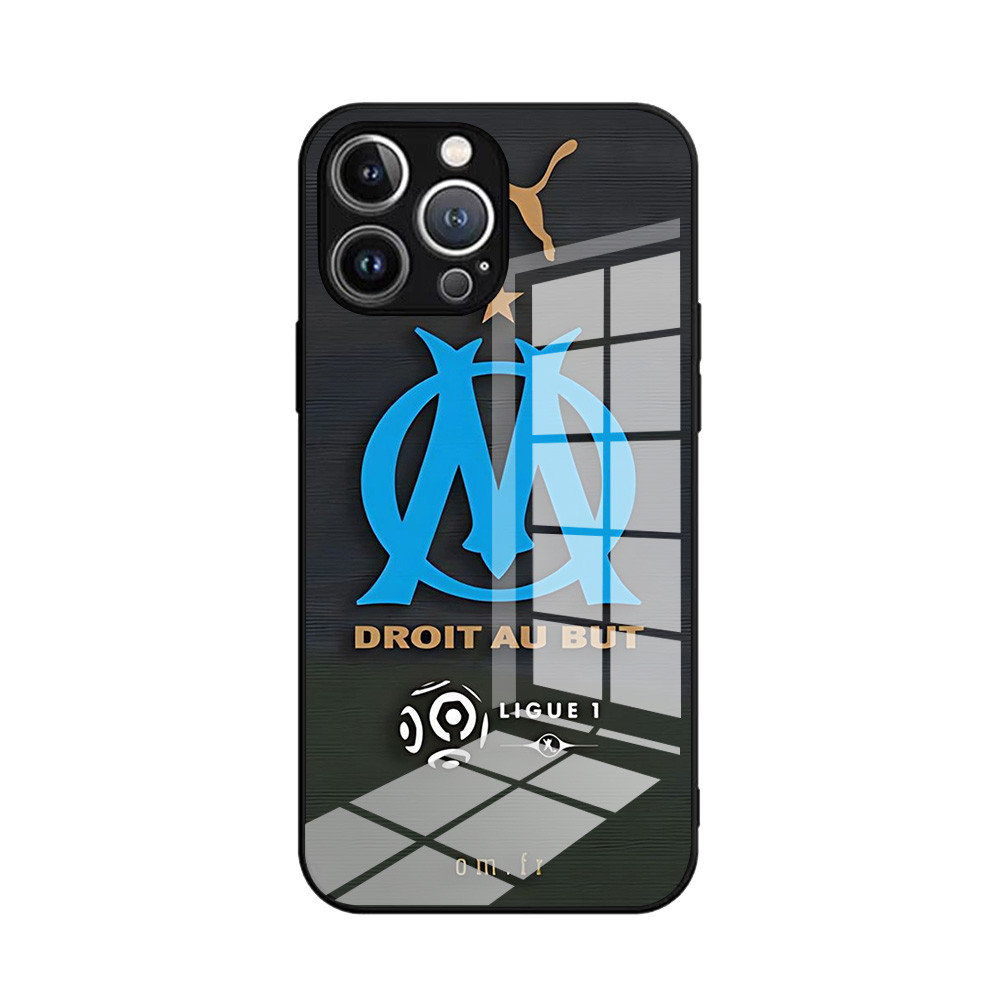 Coque iPhone 12 Pro Max Olympique de Marseille - Logo Bleu et Slogan - Design Premium