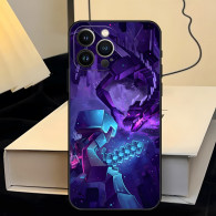 Coque iPhone 14 Pro Max Motif Dragon Violet & Guerrier Bleu - Design Épique