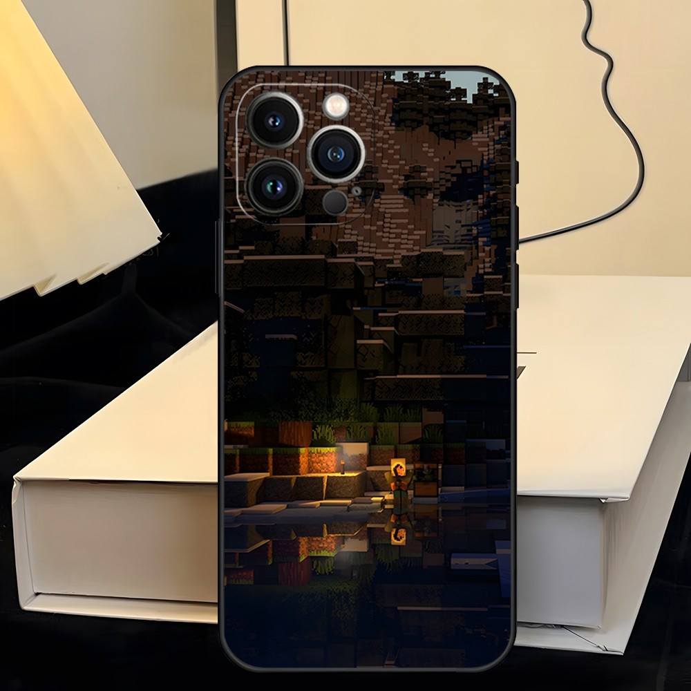 Coque iPhone XS Max Minecraft : Paysage Nocturne Pixelisé