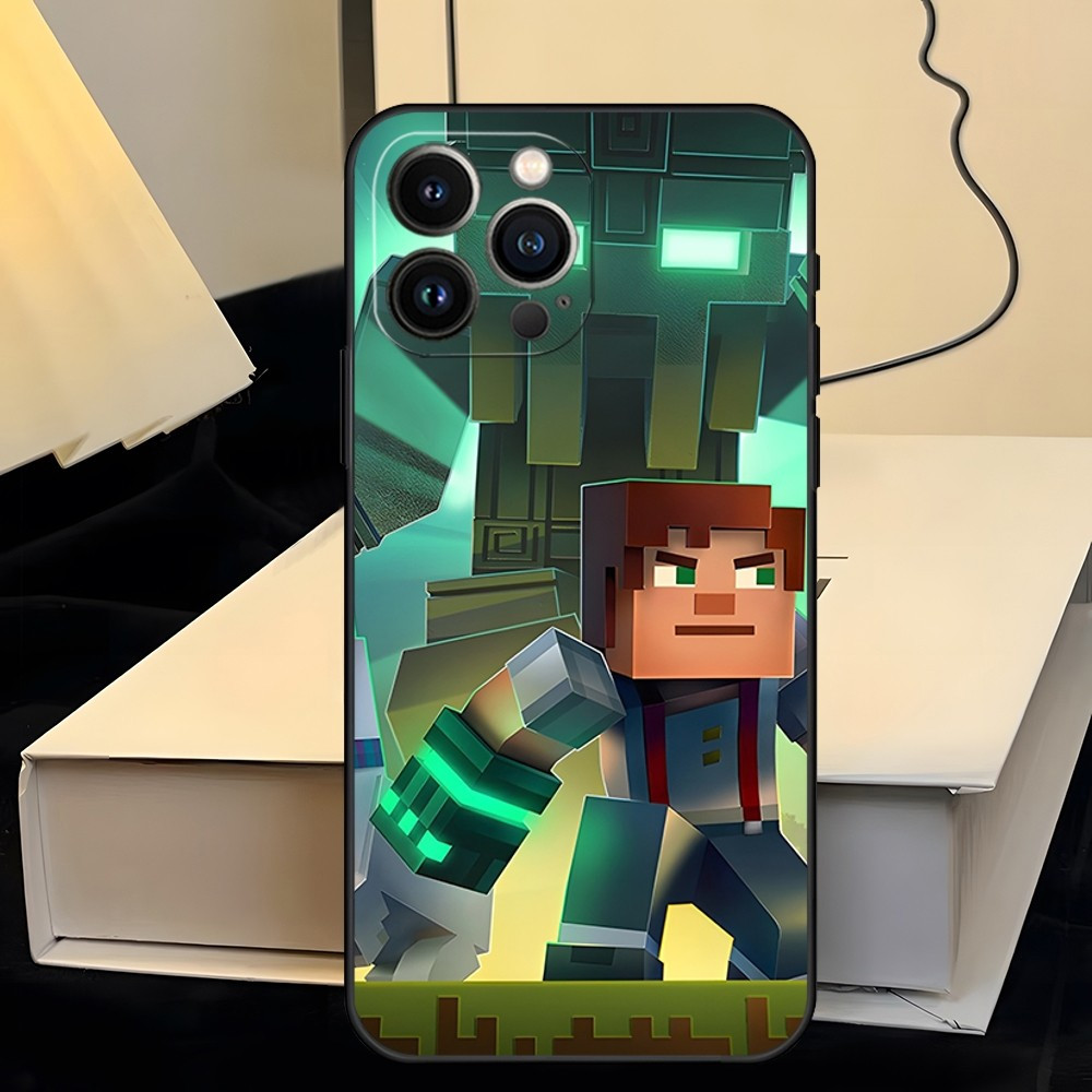 Coque iPhone 13 Pro Minecraft Personnage et Monstre Vert