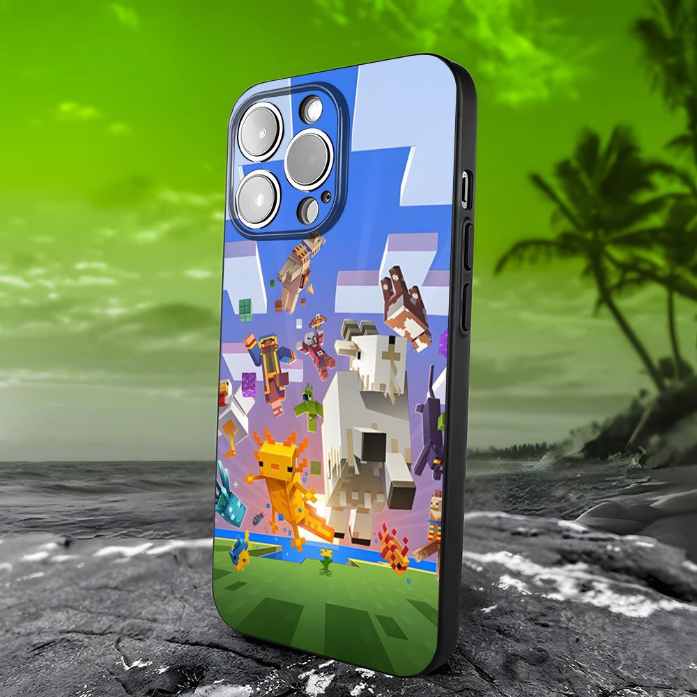 Coque iPhone 15 Pro Minecraft - Personnages et Paysage Emblématiques