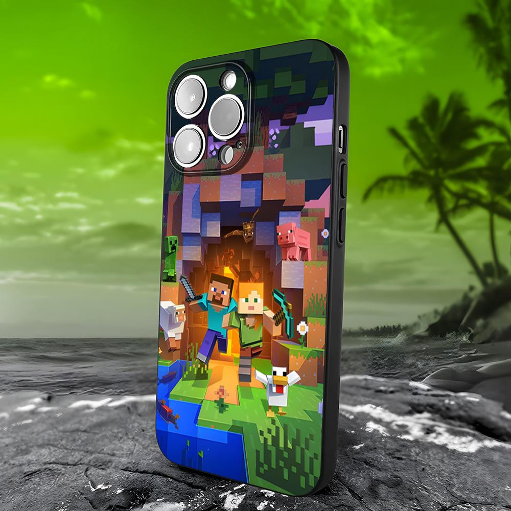 Coque iPhone 15 Pro Minecraft - Steve et Alex en Aventure