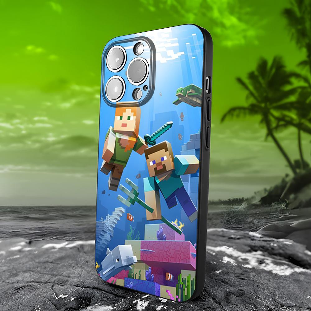 Coque iPhone 11 Pro Max Minecraft Aventure Aquatique - Steve et Alex