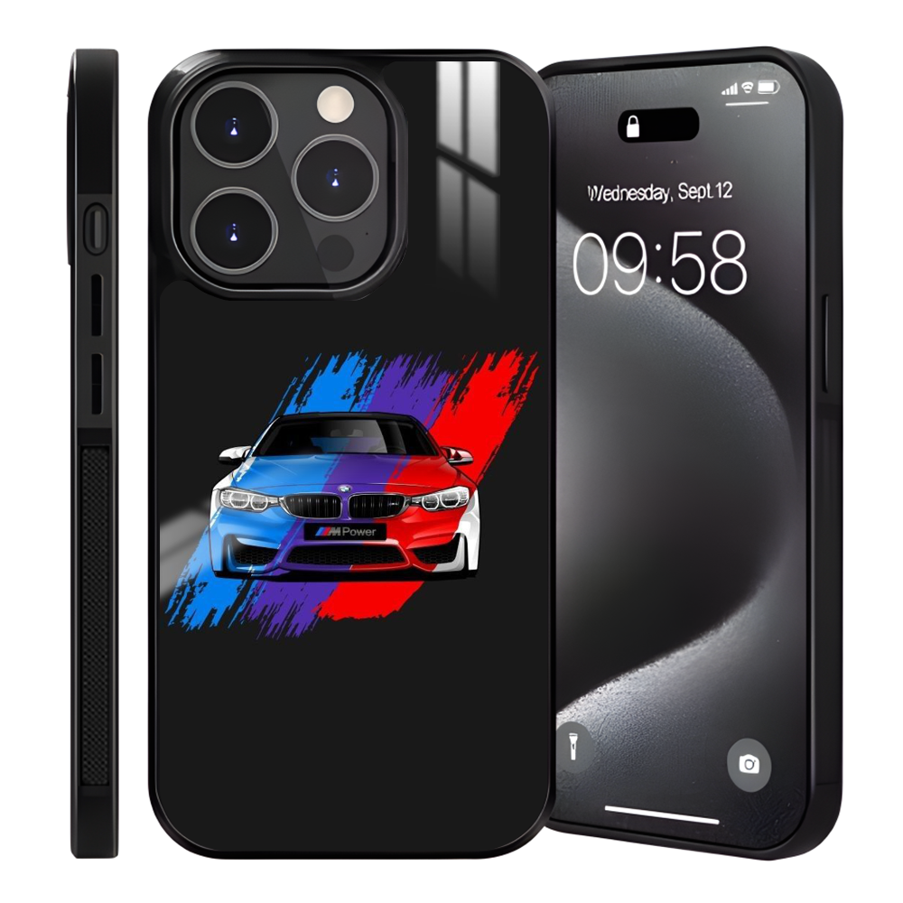 Coque iPhone 15 Plus - Motif BMW M Power Tricolore - Protection Optimale