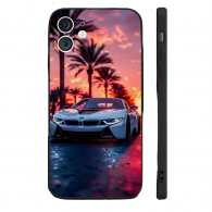 Coque iPhone 12 mini - BMW i8 Blanche - Coucher de Soleil - Sportive