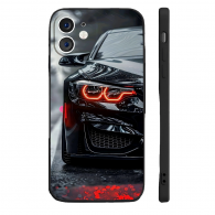 Coque iPhone 15 Plus Voiture Sport Noire et Phares Rouges