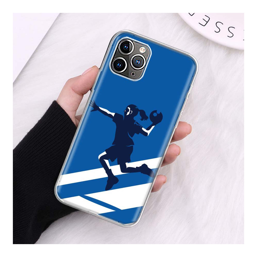 Coque iPhone 12 Pro Handballeuse Bleue et Blanche