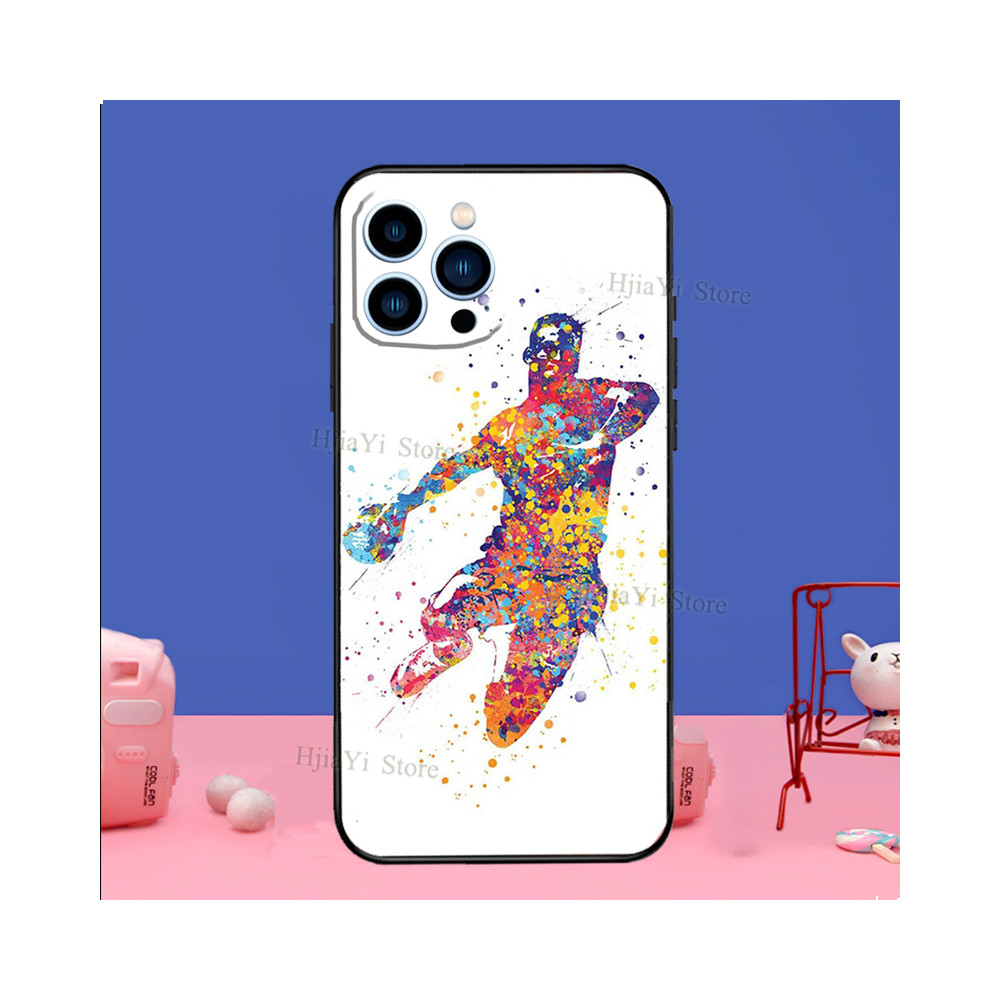 Coque iPhone 15 Design Handballeur Aquarelle Colorée