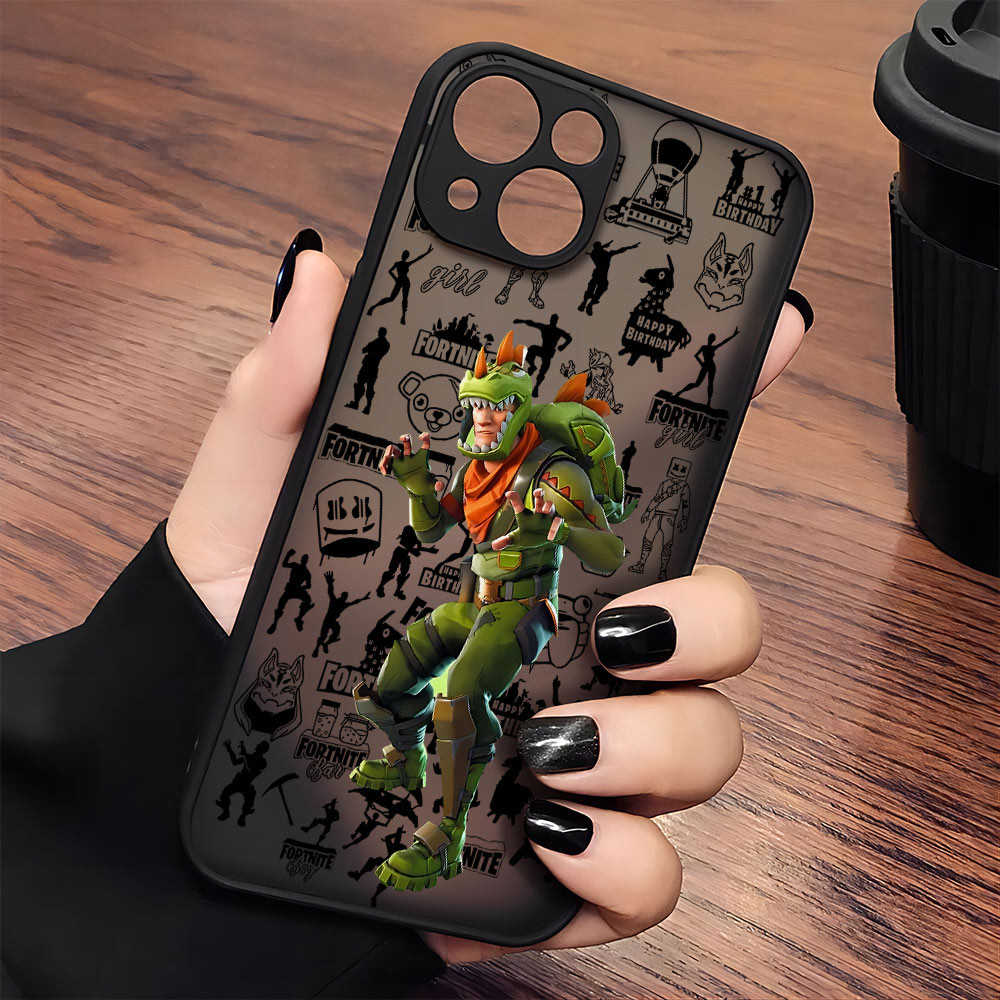 Coque iPhone 14 Pro Fortnite Personnage Rex Orange et Vert