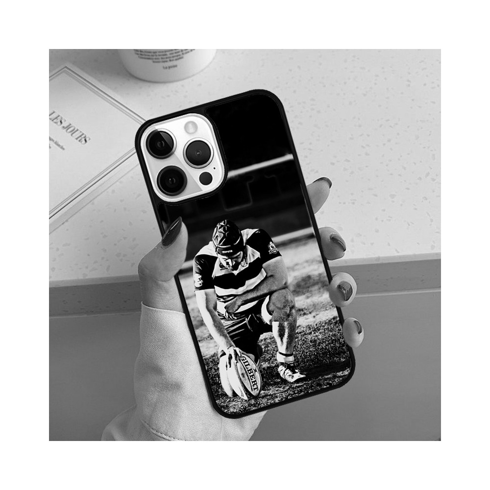 Coque iPhone 15 Pro Max Rugby - Portrait Noir et Blanc