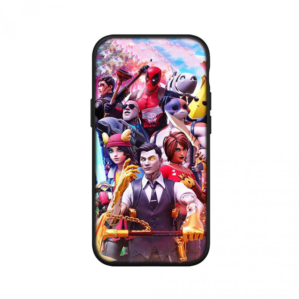 Coque iPhone 14 Plus Fortnite : Midas, Deadpool, Miaousclé et leurs Amis